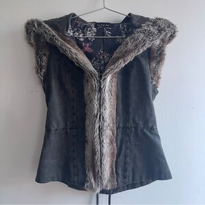 Mustard Seed Faux Fur Suede Vest with Corset Back